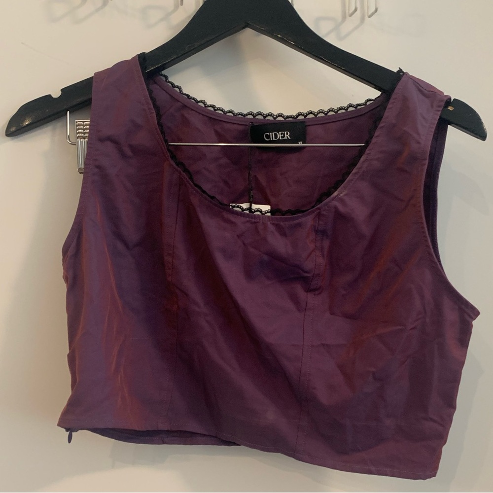 XL Cider Purple Sleeveless Crop Tank Top With Lettuce Trim